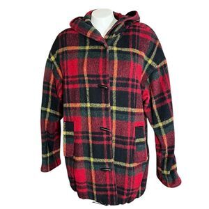 Braetan Woman’s Vintage Tartan Wool Hooded Toggle Button Coat‎